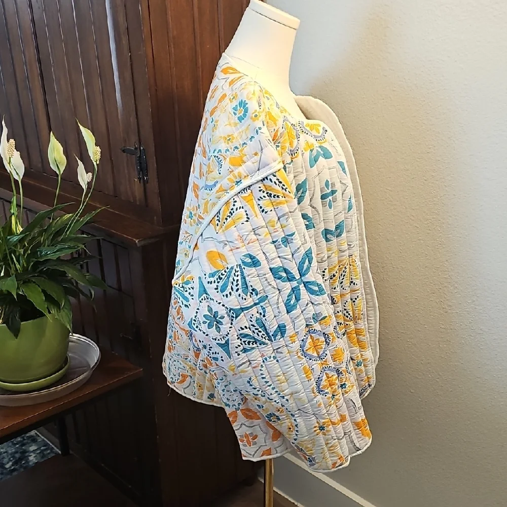 Quilted Patchwork Jacket - Yellow & Teal - Picture 4 of 6